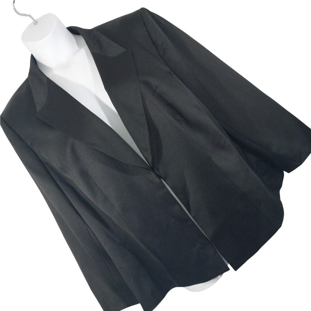 NWOT! NIPON BOUTIQUE! LUXE BLACK SATINY WIDE LAPEL, OPEN FRONT BLAZER! SZ 24W